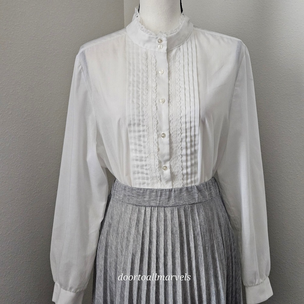 VTG‎ '70s Pintuck Shirt sz L? Preppy Romantic Victorian Cottage Prairie Modest